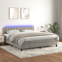Boxspring Met Matras En Led Fluweel Lichtgrijs 180 x 200 cm Knopen