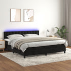 Boxspring Met Matras En Led Fluweel Zwart 180 x 200 cm Knopen