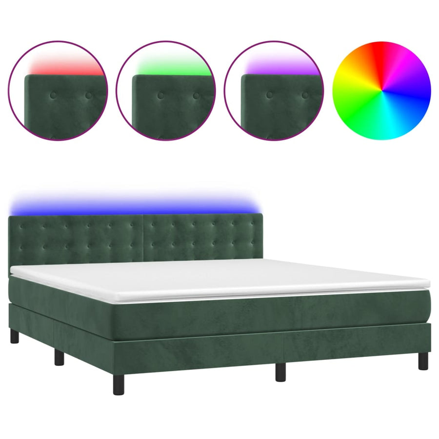 Boxspring Met Matras En Led Fluweel Donkergroen 180X200 Cm Donkergroen 180 x 200 cm Knopen