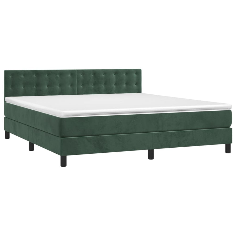 Boxspring Met Matras En Led Fluweel Donkergroen 180X200 Cm Donkergroen 180 x 200 cm Knopen