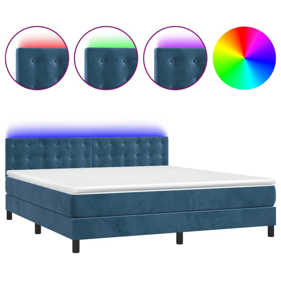 Boxspring met matras en LED fluweel donkerblauw 180x200 cm