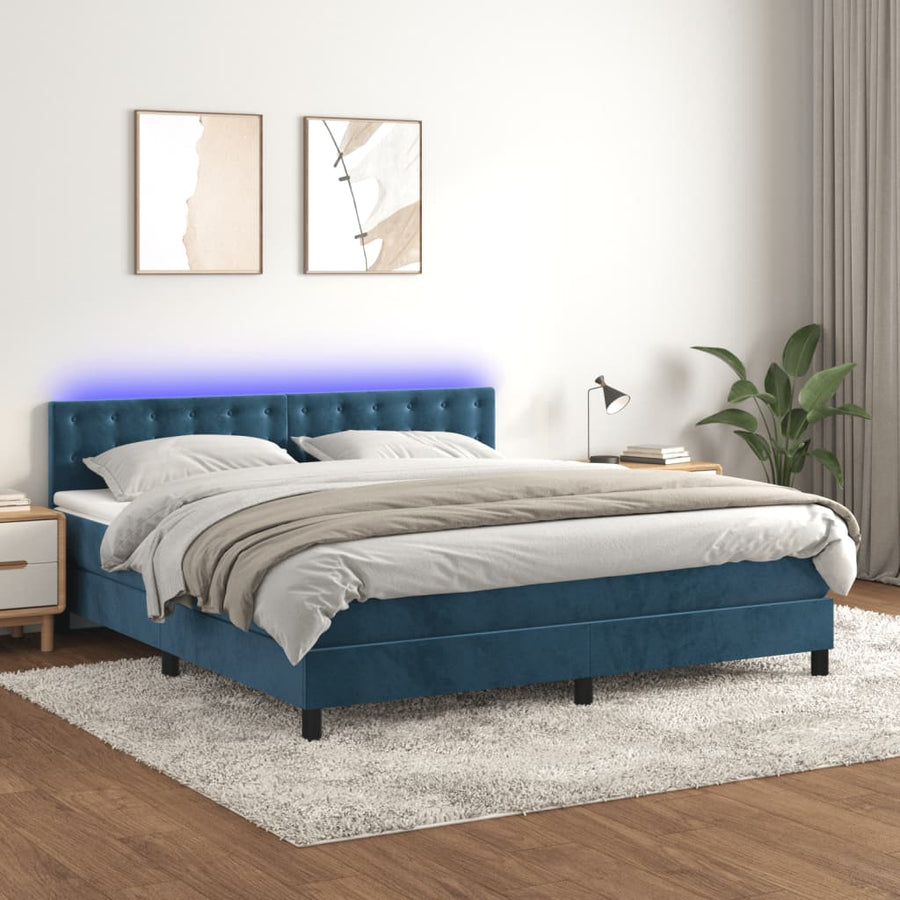 Boxspring met matras en LED fluweel donkerblauw 180x200 cm