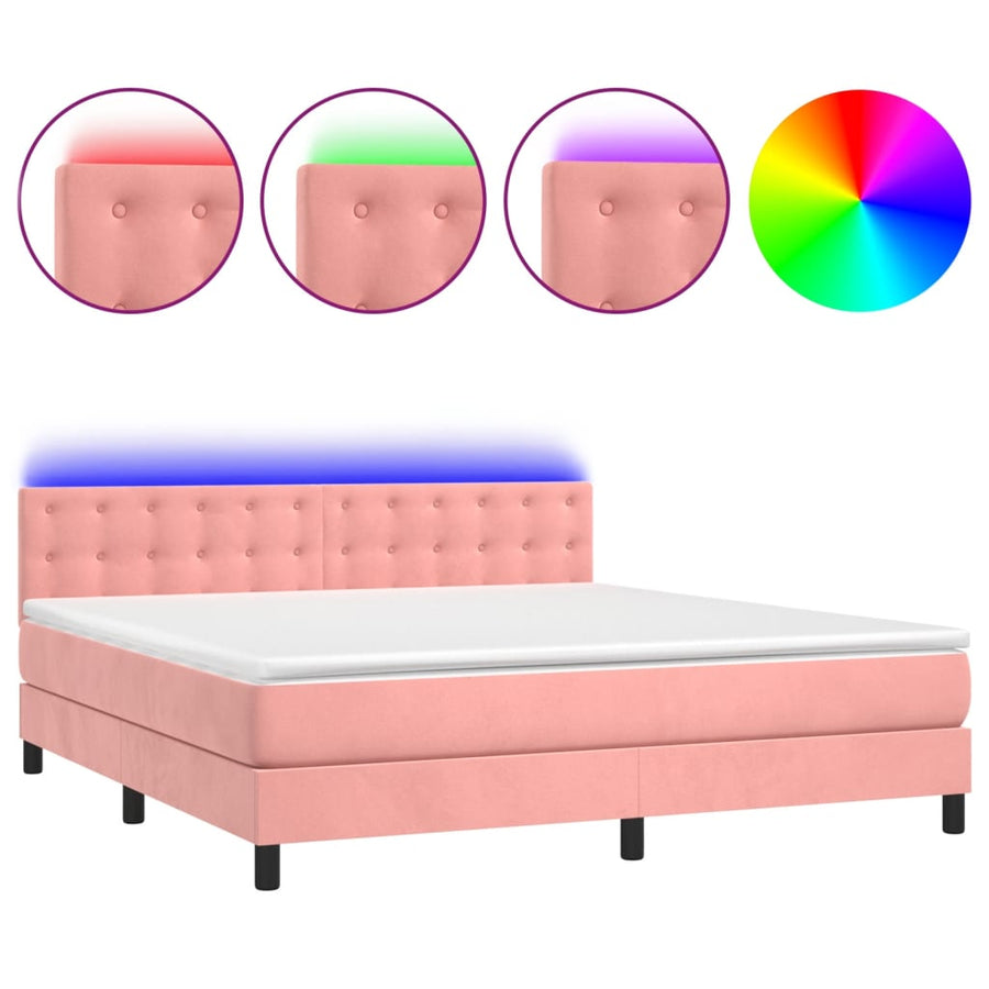 Boxspring met matras en LED fluweel roze 180x200 cm