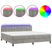 Boxspring Met Matras En Led Fluweel Lichtgrijs 200 x 200 cm Knopen
