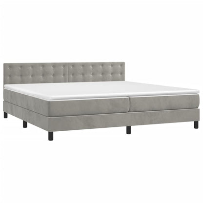 Boxspring Met Matras En Led Fluweel Lichtgrijs 200 x 200 cm Knopen