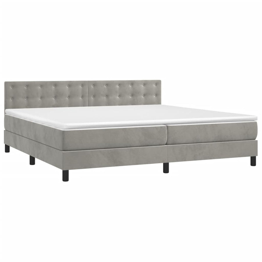 Boxspring Met Matras En Led Fluweel Lichtgrijs 200 x 200 cm Knopen