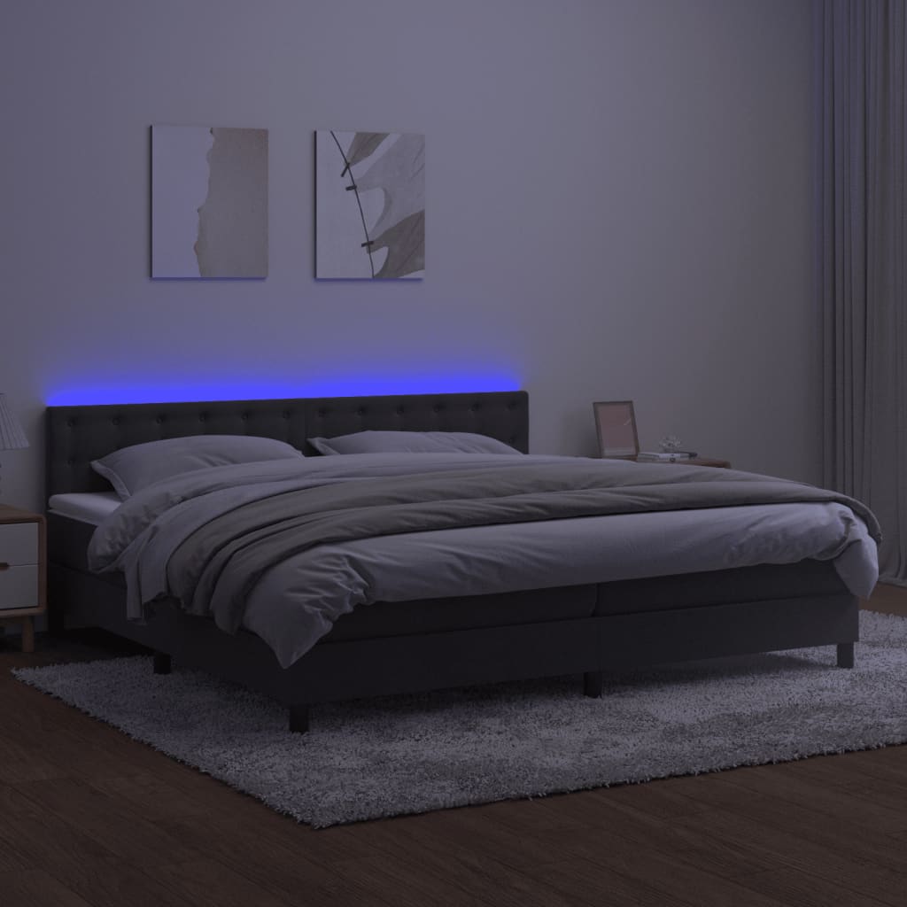 Boxspring Met Matras En Led Fluweel Donkergrijs 200 x 200 cm Knopen