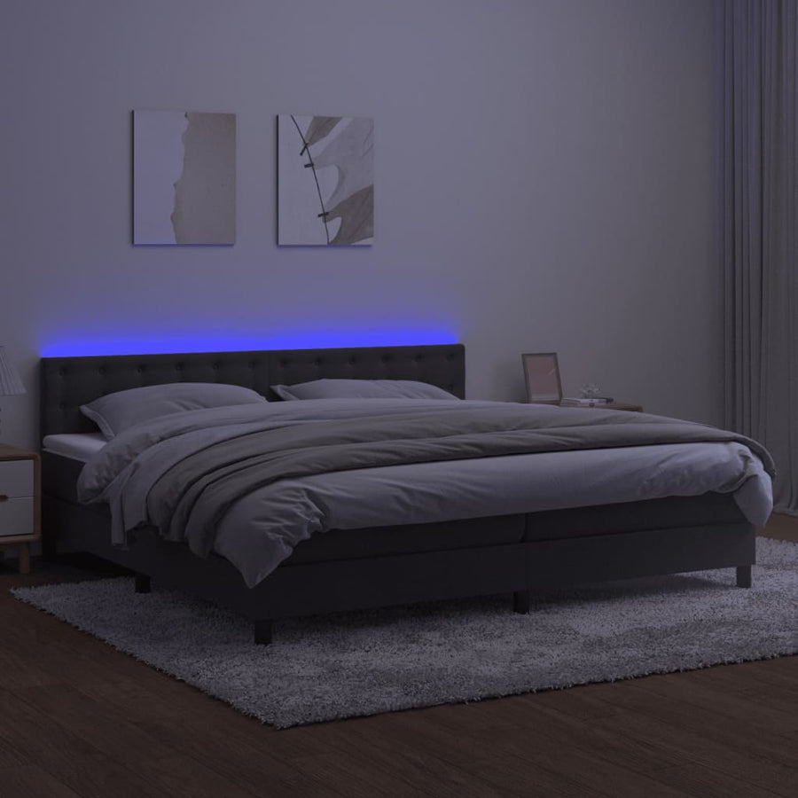 Boxspring Met Matras En Led Fluweel Donkergrijs 200 x 200 cm Knopen