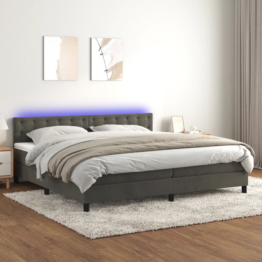 Boxspring Met Matras En Led Fluweel Donkergrijs 200 x 200 cm Knopen