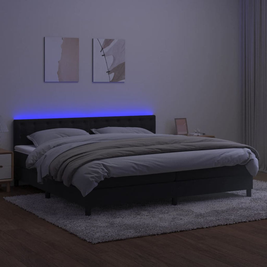 Boxspring met matras en LED fluweel zwart 200x200 cm 200 x 200 cm Zwart