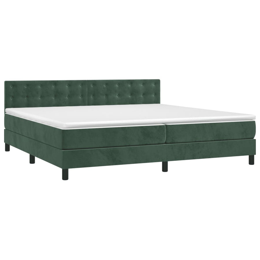 Boxspring Met Matras En Led Fluweel Donkergroen 200 x 200 cm Knopen