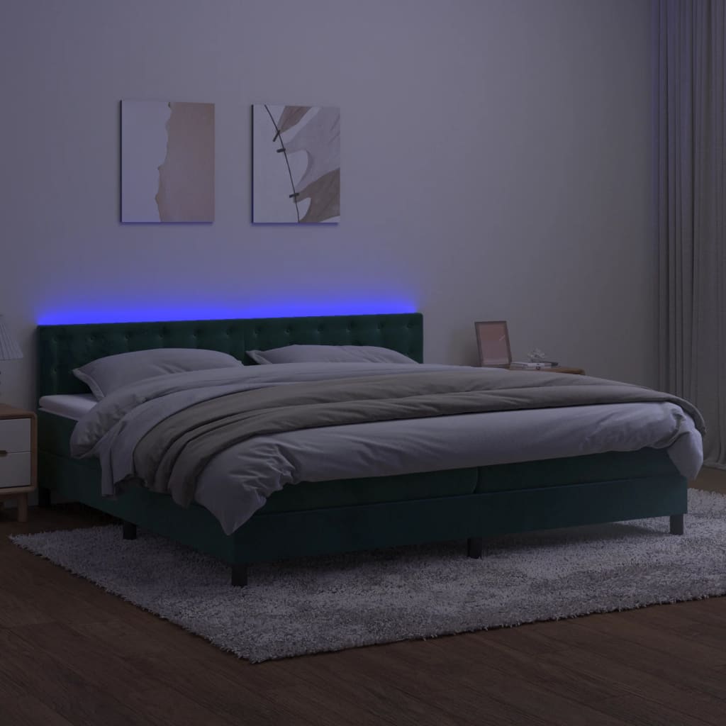 Boxspring Met Matras En Led Fluweel Donkergroen 200 x 200 cm Knopen