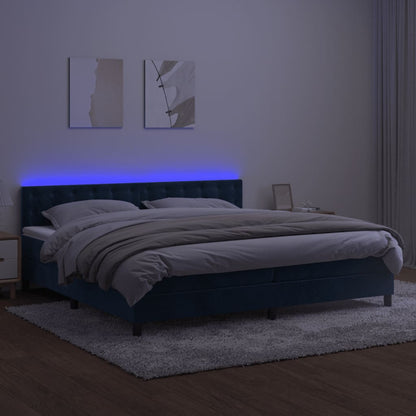 Boxspring Met Matras En Led Fluweel Donkerblauw 200 x 200 cm Knopen