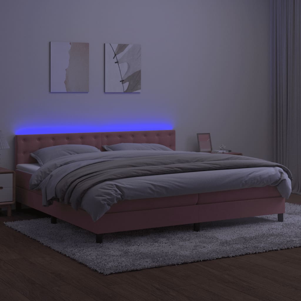 Boxspring Met Matras En Led Fluweel Roze 200 x 200 cm Knopen