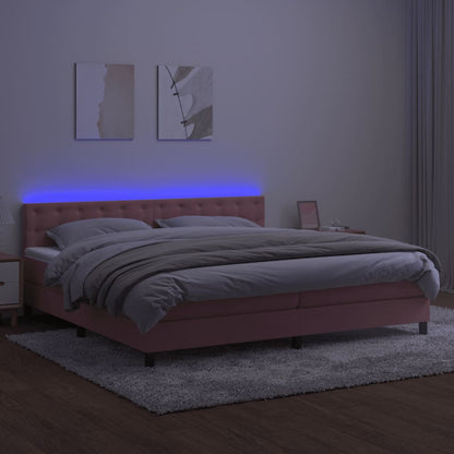 Boxspring Met Matras En Led Fluweel Roze 200 x 200 cm Knopen
