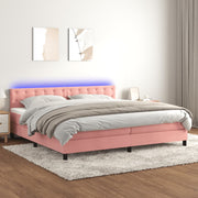 Box spring with mattress and LED velvet pink 200x200 cm