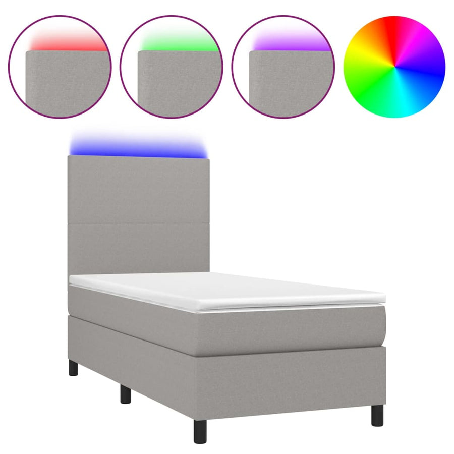 Boxspring met matras en LED stof lichtgrijs 80x200 cm 80 x 200 cm Effen ontwerp