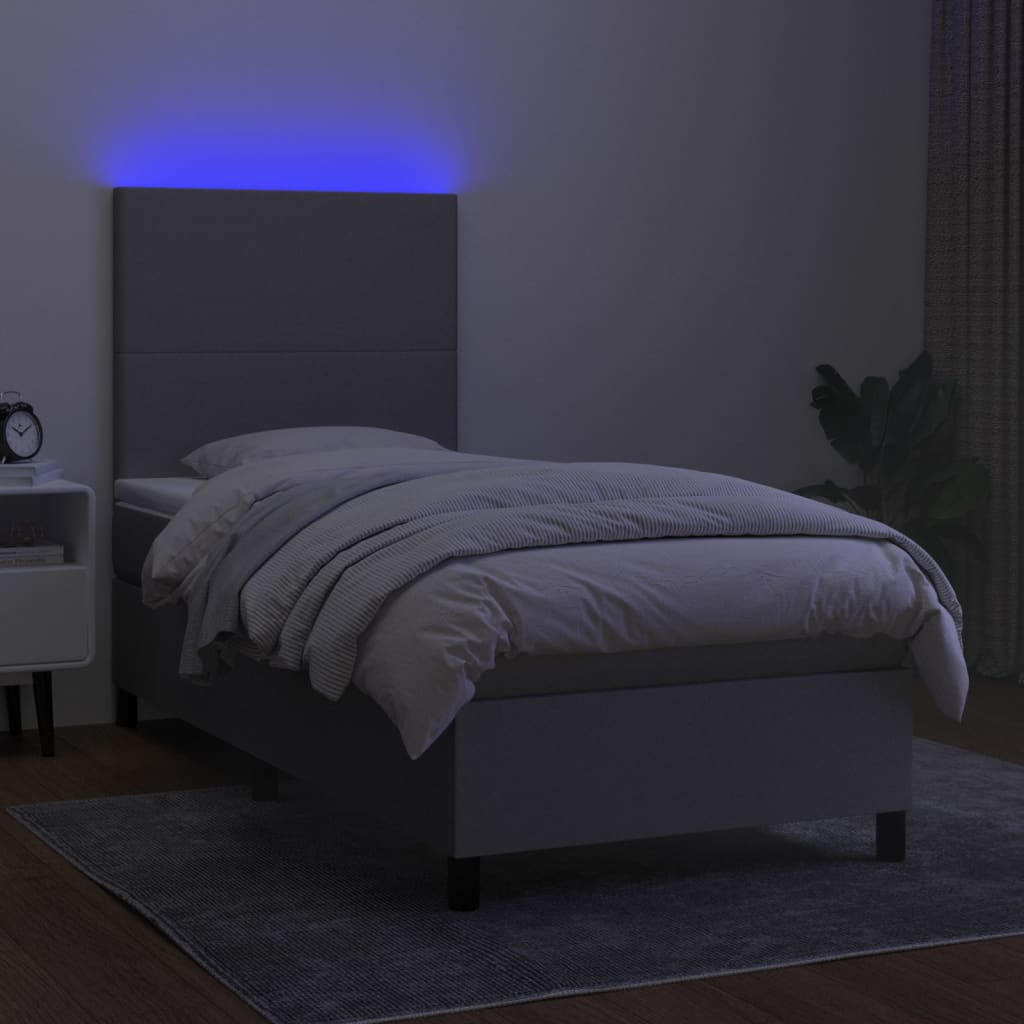 Boxspring met matras en LED stof lichtgrijs 80x200 cm 80 x 200 cm Effen ontwerp