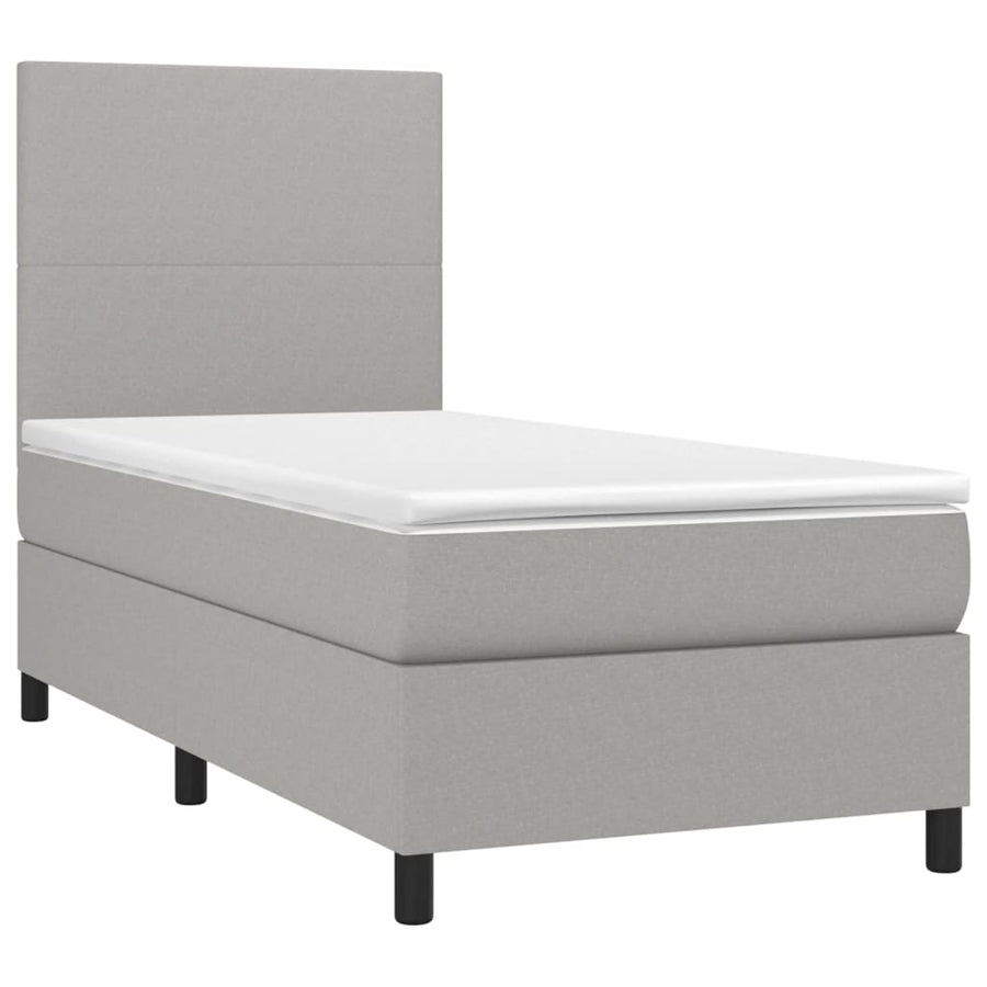 Boxspring met matras en LED stof lichtgrijs 90x190 cm 90 x 190 cm Effen ontwerp