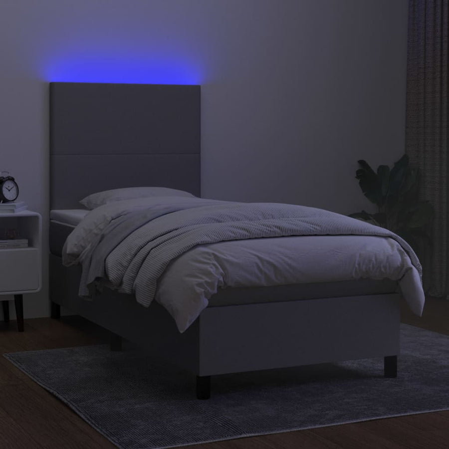 Boxspring met matras en LED stof lichtgrijs 90x190 cm 90 x 190 cm Effen ontwerp