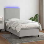 Boxspring met matras en LED stof lichtgrijs 90x190 cm 90 x 190 cm Effen ontwerp