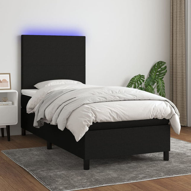 Boxspring Met Matras En Led Stof Zwart 90 x 190 cm Effen ontwerp