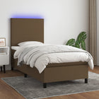 Boxspring met matras en LED stof donkerbruin 90x190 cm 90 x 190 cm Effen ontwerp