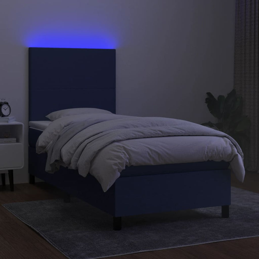 Boxspring Met Matras En Led Stof Blauw 90 x 190 cm Effen ontwerp