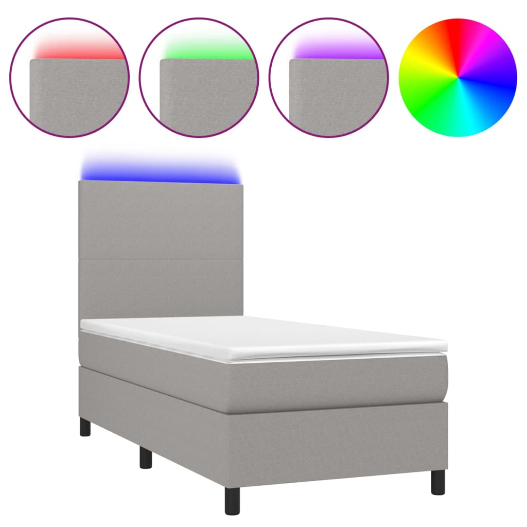 Boxspring met matras en LED stof lichtgrijs 90x200 cm 90 x 200 cm Lichtgrijs