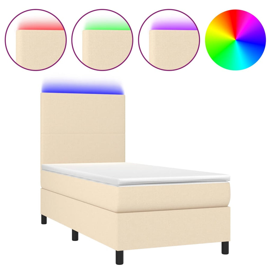 Boxspring met matras en LED stof crèmekleurig 80x200 cm 90 x 200 cm Crème