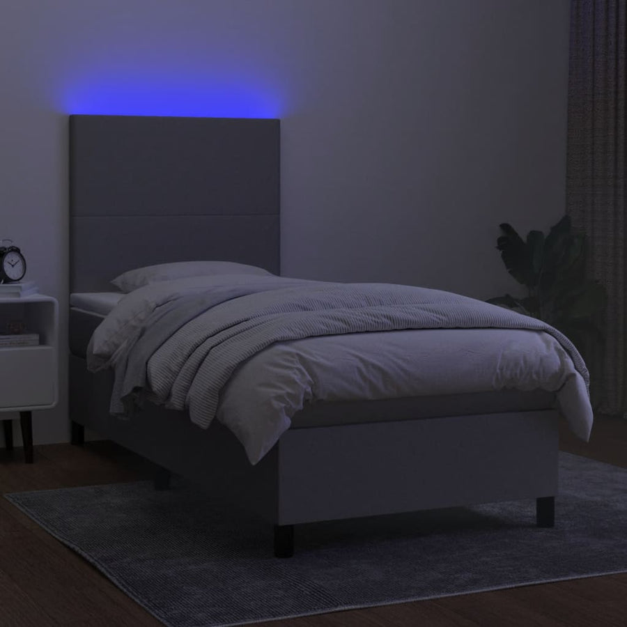 Boxspring met matras en LED stof lichtgrijs 100x200 cm 100 x 200 cm Lichtgrijs