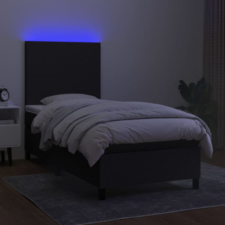 Boxspring Met Matras En Led Stof Zwart 100 x 200 cm Effen ontwerp