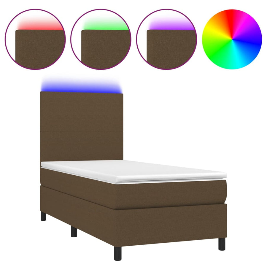 Boxspring met matras en LED stof donkerbruin 100x200 cm 100 x 200 cm Effen ontwerp