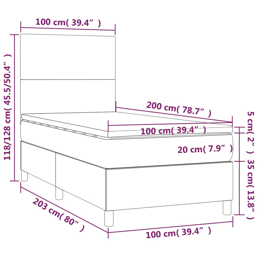 Boxspring met matras en LED stof donkerbruin 100x200 cm 100 x 200 cm Effen ontwerp