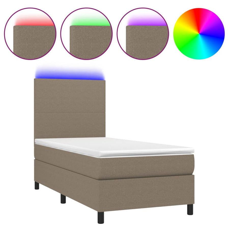 Boxspring met matras en LED stof taupe 100x200 cm 100 x 200 cm Effen ontwerp
