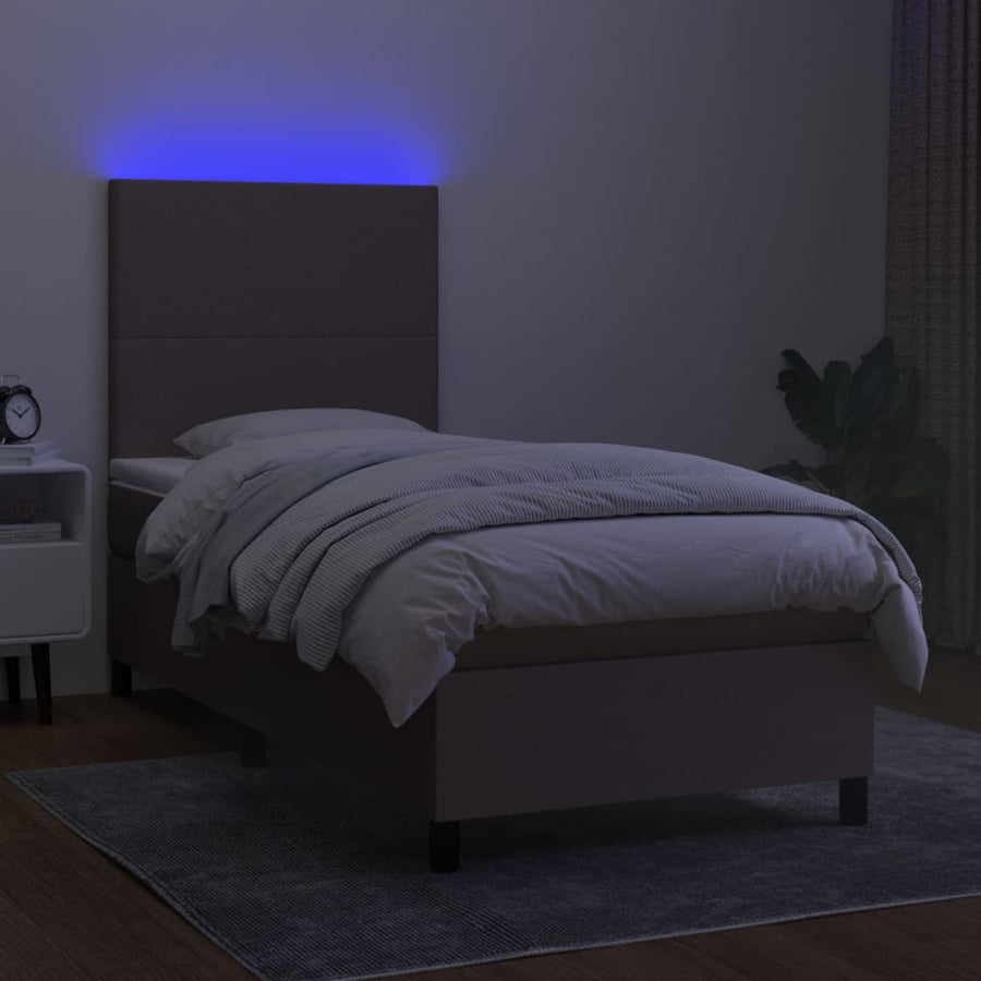 Boxspring met matras en LED stof taupe 100x200 cm 100 x 200 cm Effen ontwerp