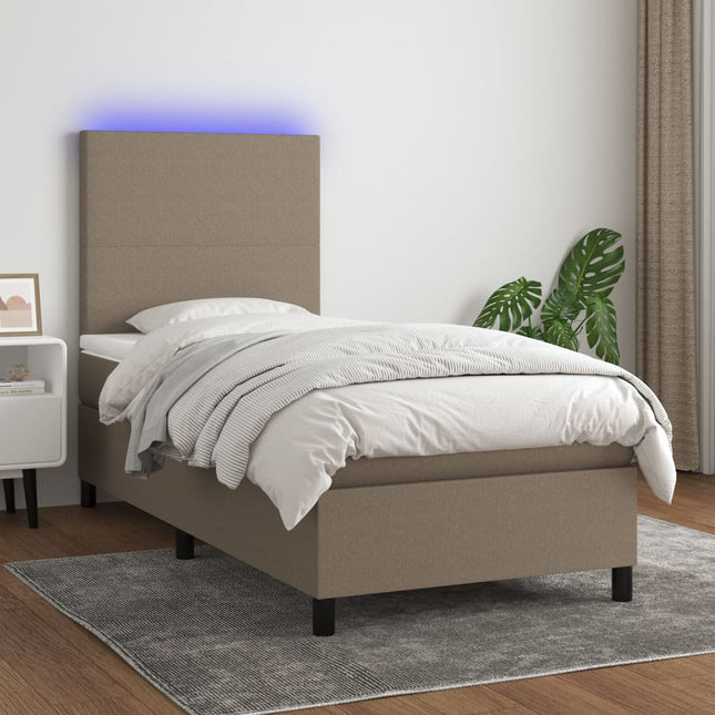 Boxspring met matras en LED stof taupe 100x200 cm 100 x 200 cm Effen ontwerp