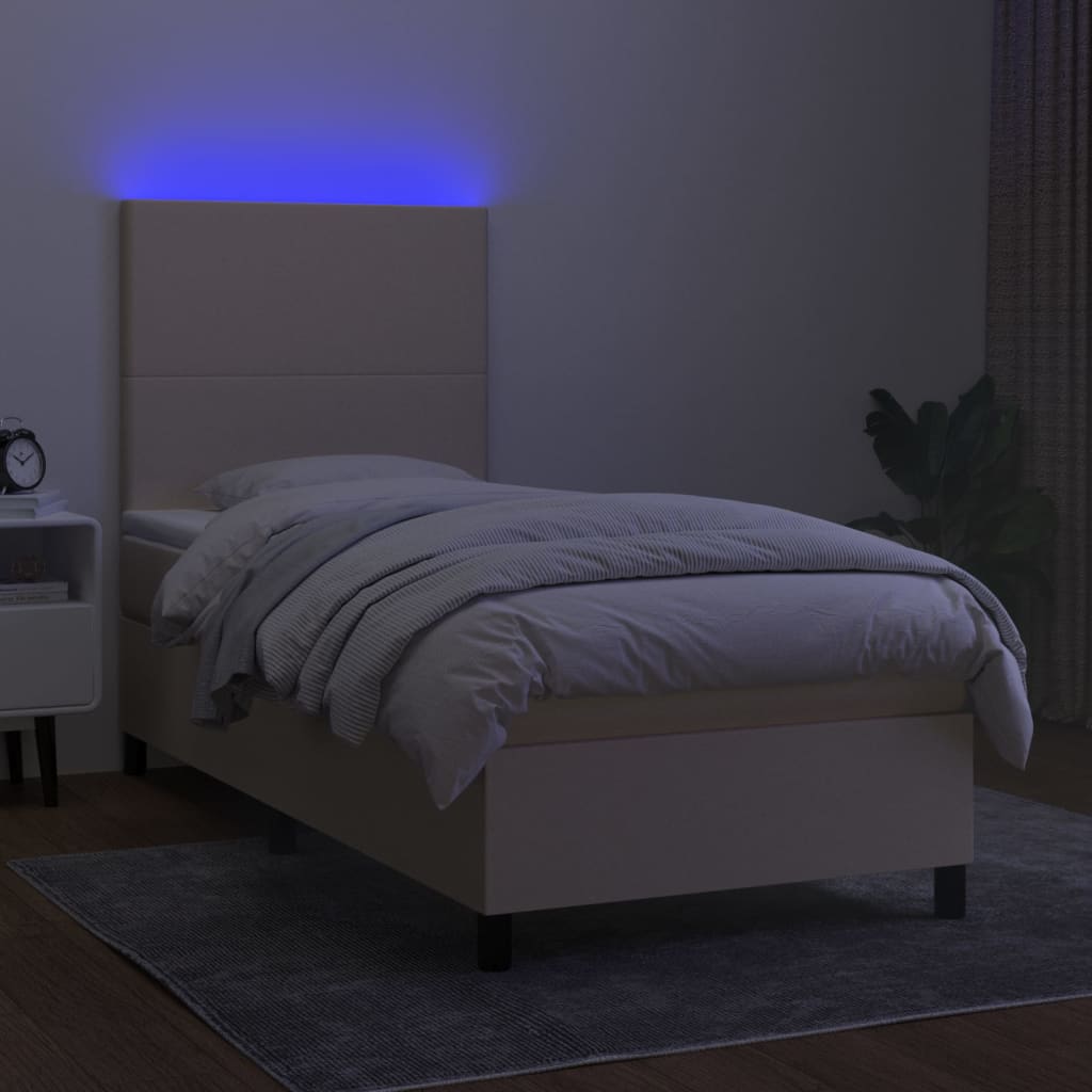 Boxspring met matras en LED stof crèmekleurig 100x200 cm 100 x 200 cm Crème