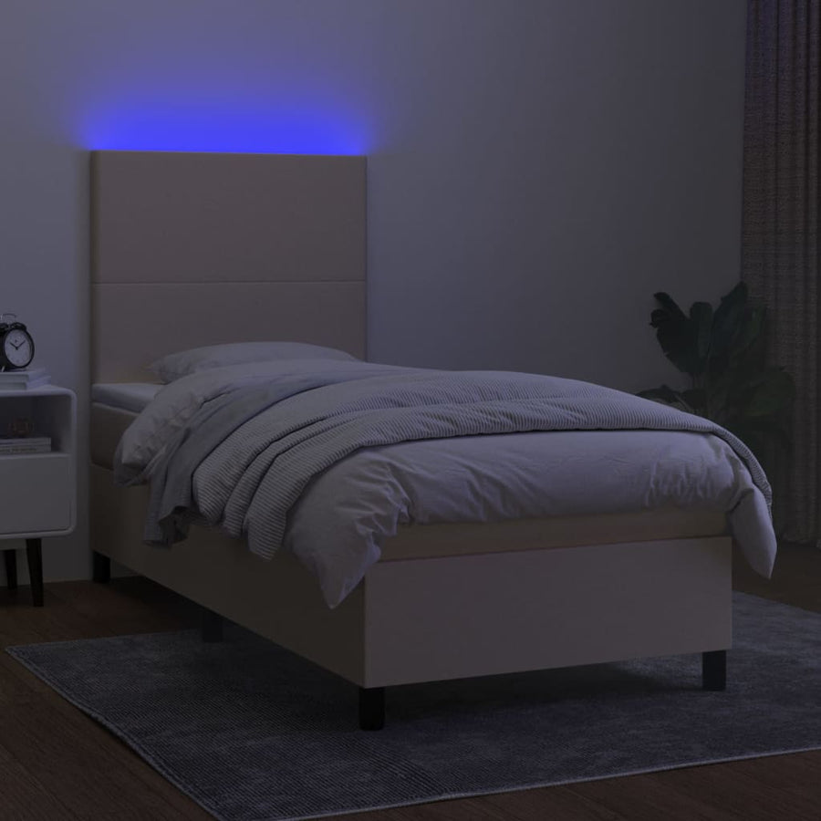 Boxspring met matras en LED stof crèmekleurig 100x200 cm 100 x 200 cm Crème