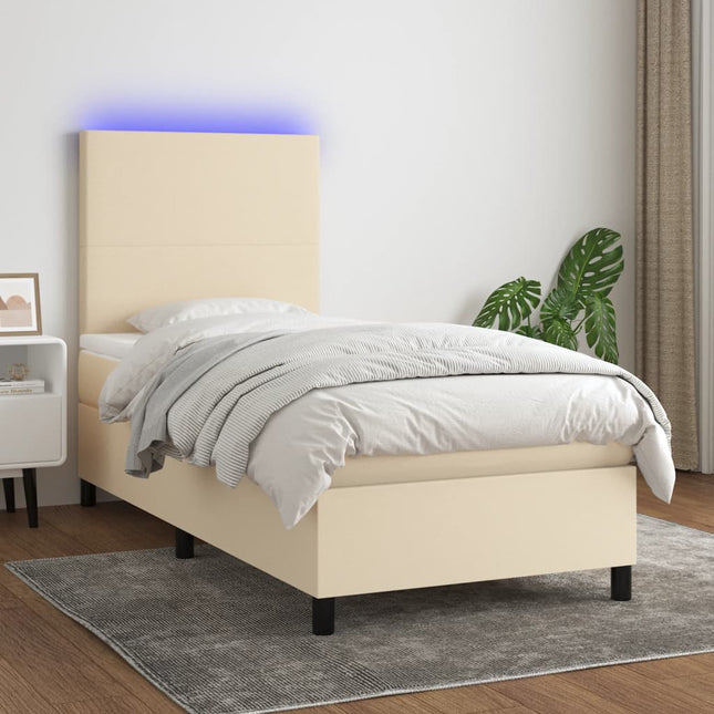 Boxspring met matras en LED stof crèmekleurig 100x200 cm 100 x 200 cm Crème