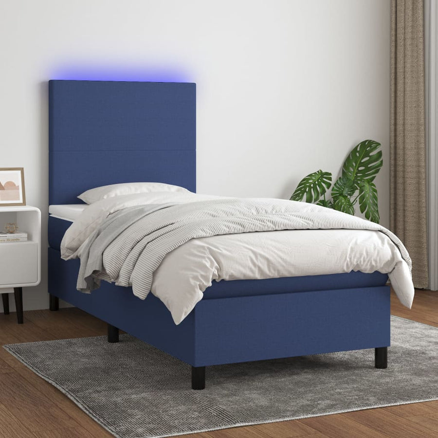 Boxspring met matras en LED stof blauw 100x200 cm