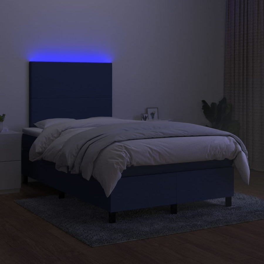 Boxspring Met Matras En Led Stof Blauw 120 x 200 cm Effen ontwerp