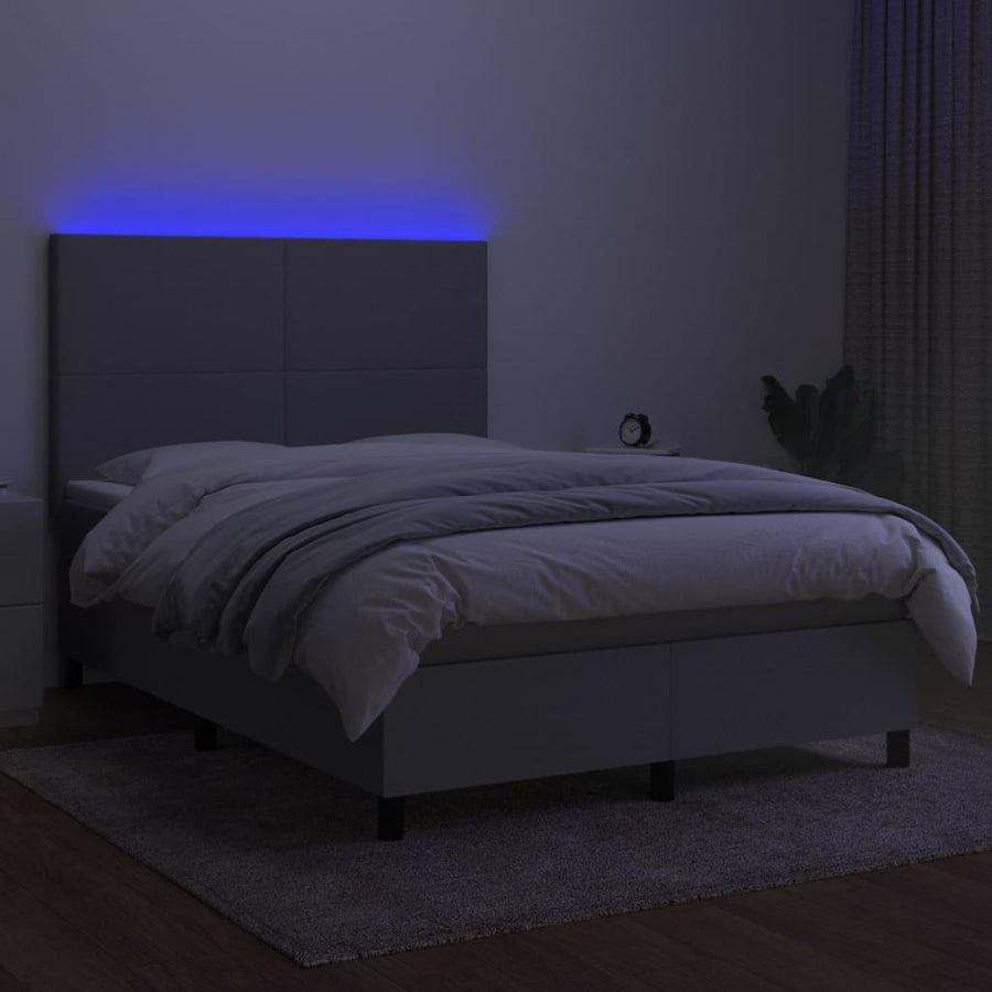 Boxspring met matras en LED stof lichtgrijs 140x190 cm 140 x 190 cm Lichtgrijs
