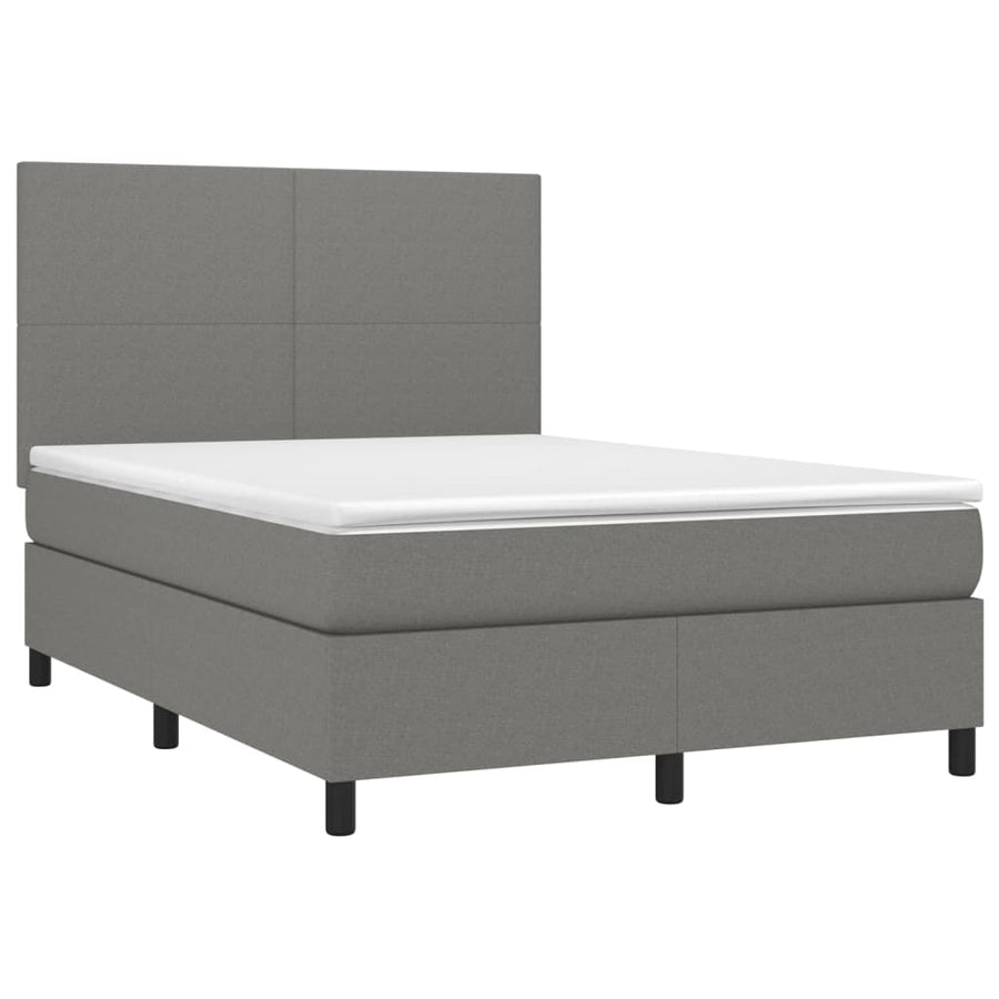 Boxspring Met Matras En Led Stof Donkergrijs 140 x 190 cm Effen ontwerp