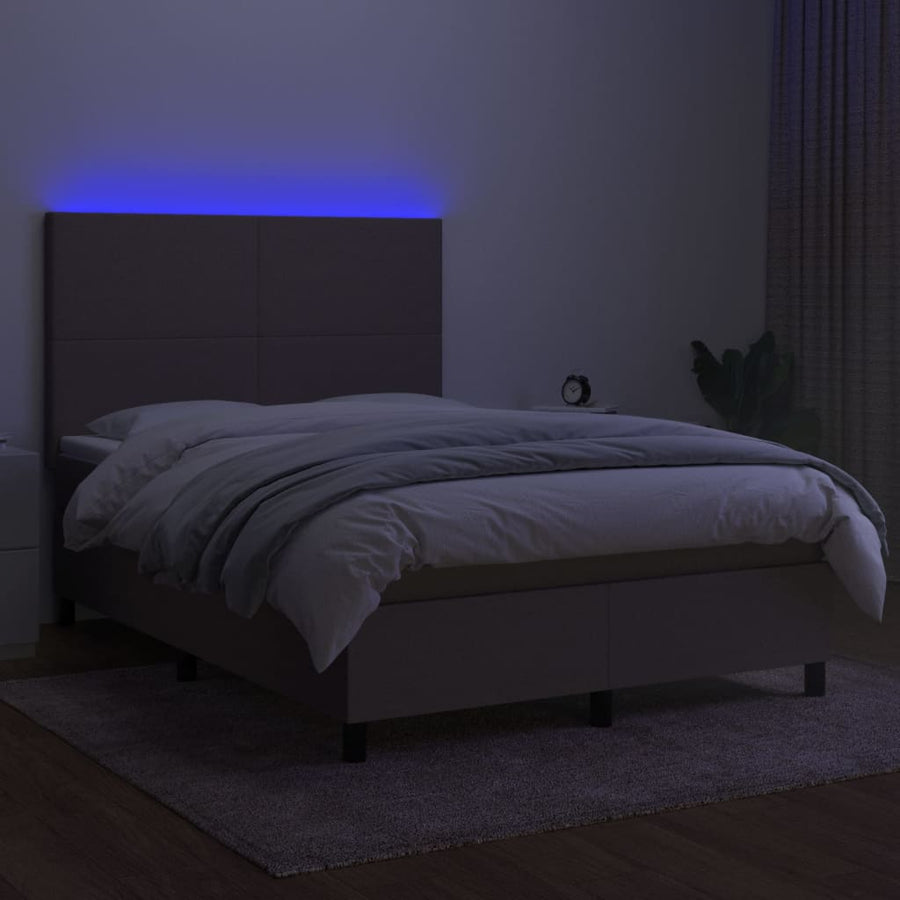 Boxspring met matras en LED stof taupe 140x190 cm 140 x 190 cm Effen ontwerp