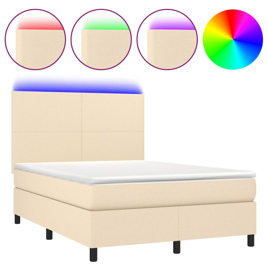 Boxspring met matras en LED stof crèmekleurig 140x190 cm 140 x 190 cm Crème