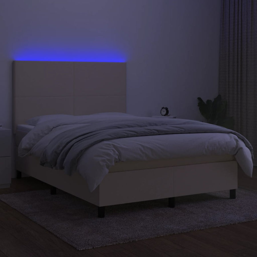 Boxspring met matras en LED stof crèmekleurig 140x190 cm 140 x 190 cm Crème