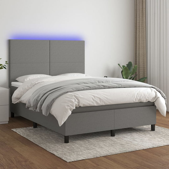 Boxspring Met Matras En Led Stof Donkergrijs 140 x 200 cm Effen ontwerp