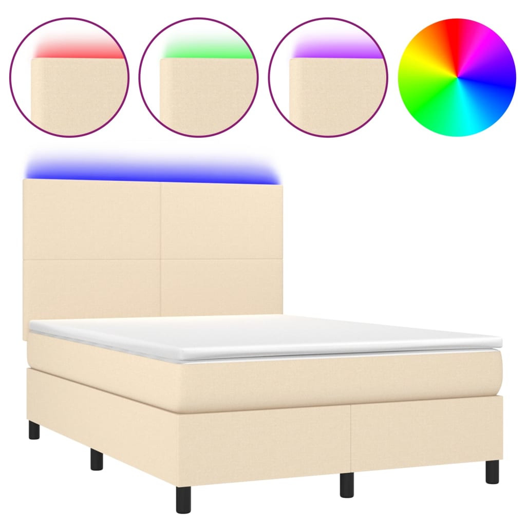 Boxspring met matras en LED stof crèmekleurig 140x200 cm 140 x 200 cm Crème