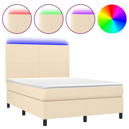 Boxspring met matras en LED stof crèmekleurig 140x200 cm 140 x 200 cm Crème